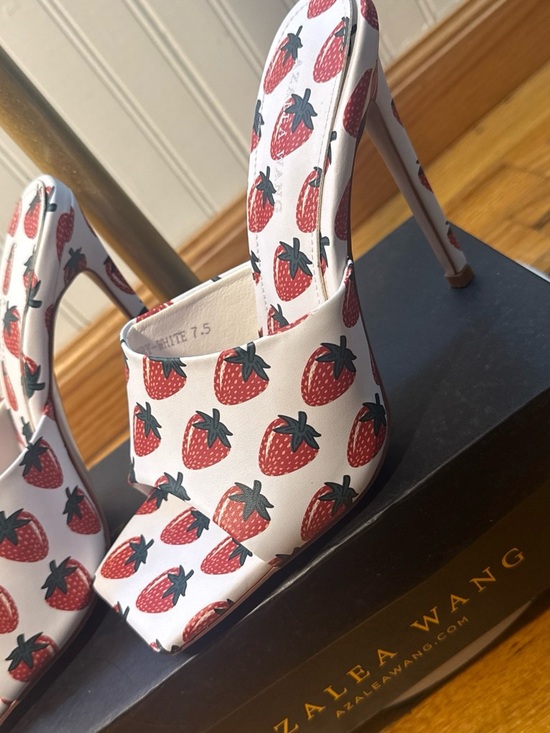 Alaia Shoes - Alaia White Leather Mules with Red Strawberry Print